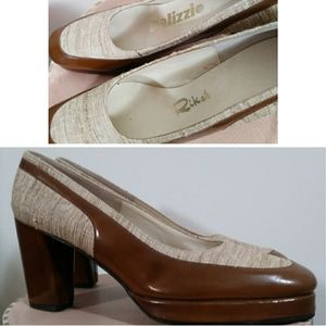 Vintage 70s platform stacked tweed heels 40s inspo